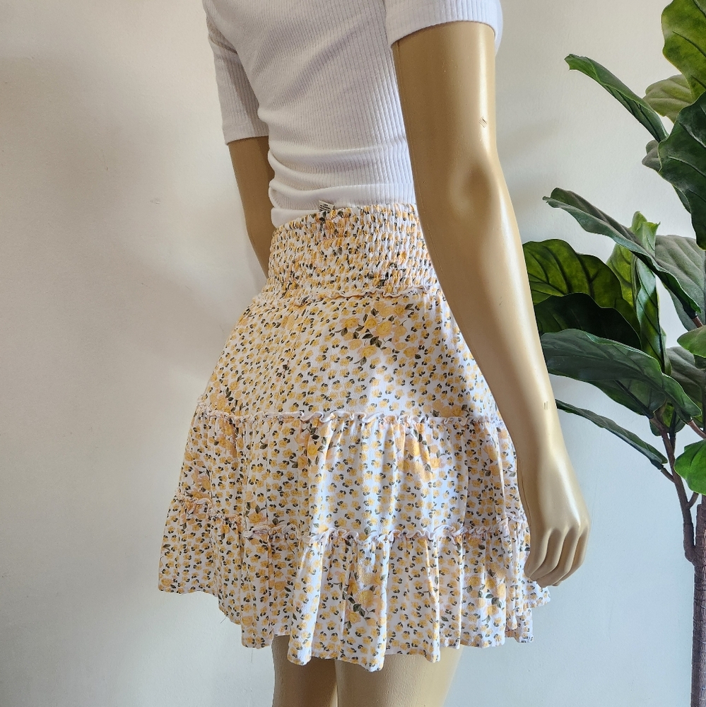 AE Yellow Floral Ruffle Mini Dress Yellow-White Color Size XL Spring Women - Picture 2 of 11